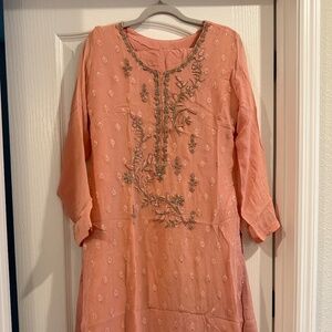 Peach Embroidered Kurta Set (Gently Worn / Like New)